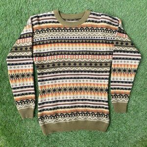 Scandinavian Style Forest Green, Beige, Black & Orange Sweater